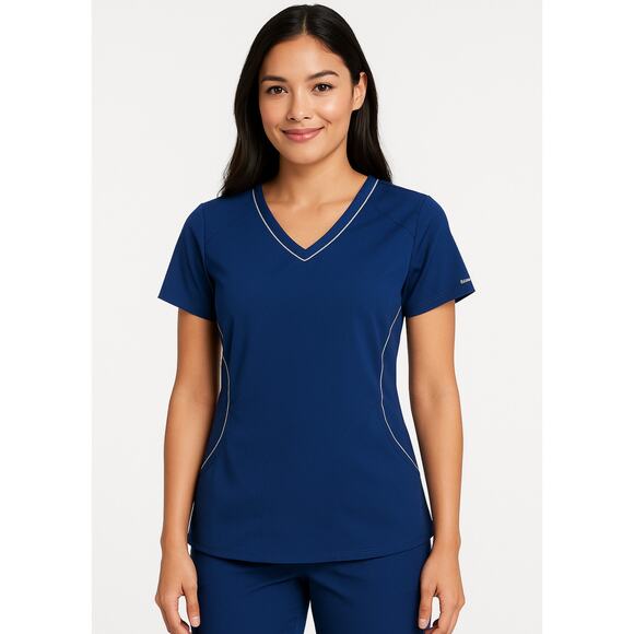 Skechers by Barco Women’s Scrub Top Medium Blue V-Neck Stretch Nursing Uniform - Picture 1 of 7
